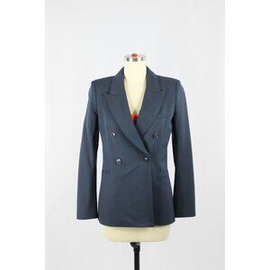 Aritzia TALULA Navy Blue Wool Twill Double Breasted Peak Lapel Blazer, Size 2
